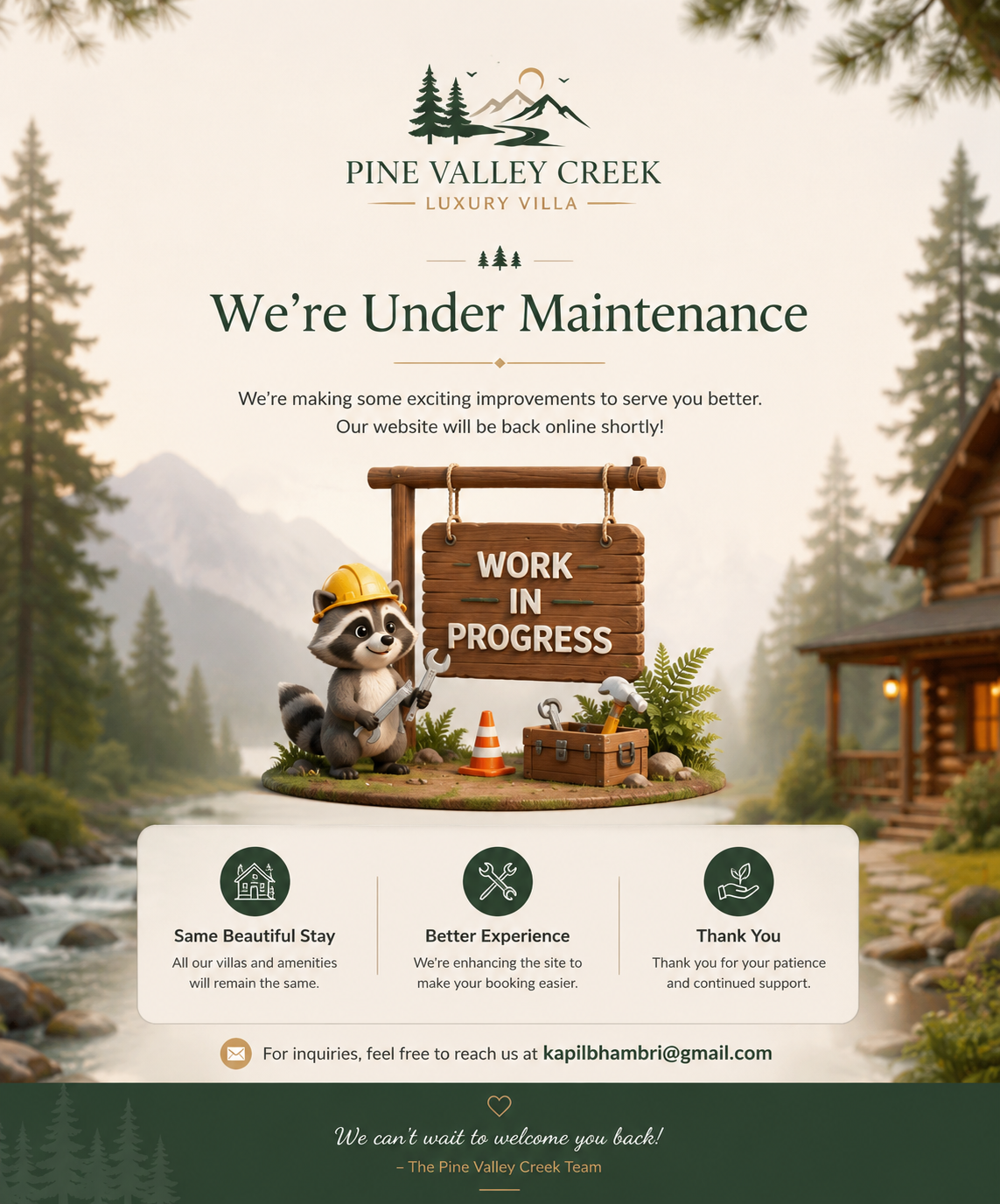 Pine Valley Creek website is currently under maintenance